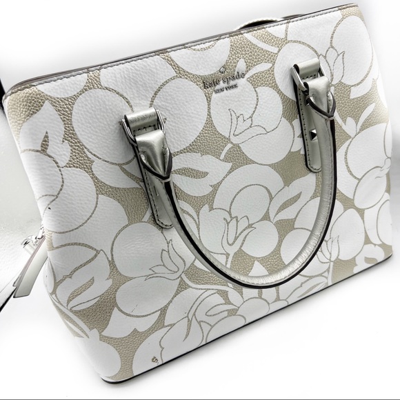 Kate Spade Evangelie Larchmont Ave Breezy Floral Leather Satchel Crossbody Bag - Picture 14 of 16